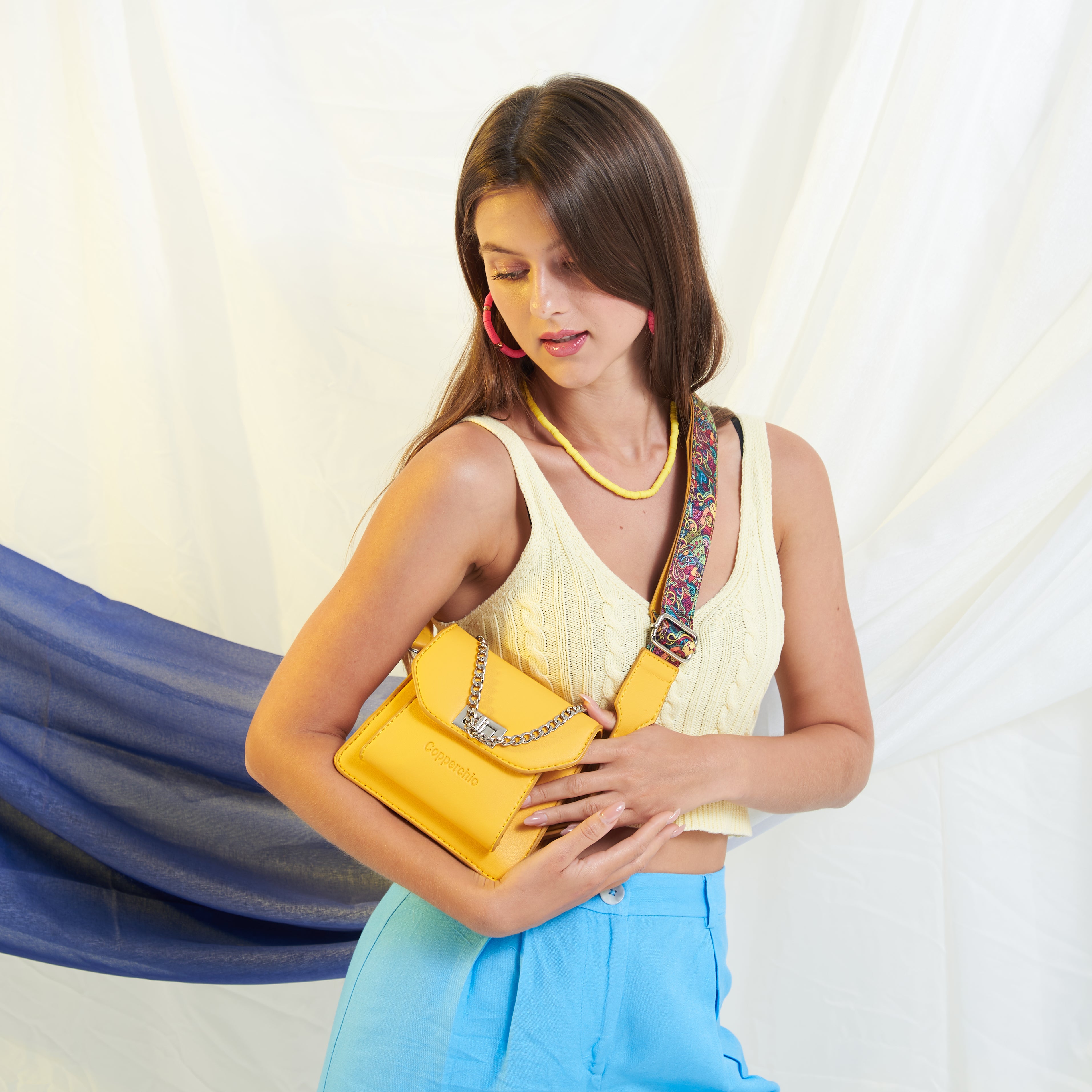 CHAIN / COLORFUL STRAP BAG YELLOW