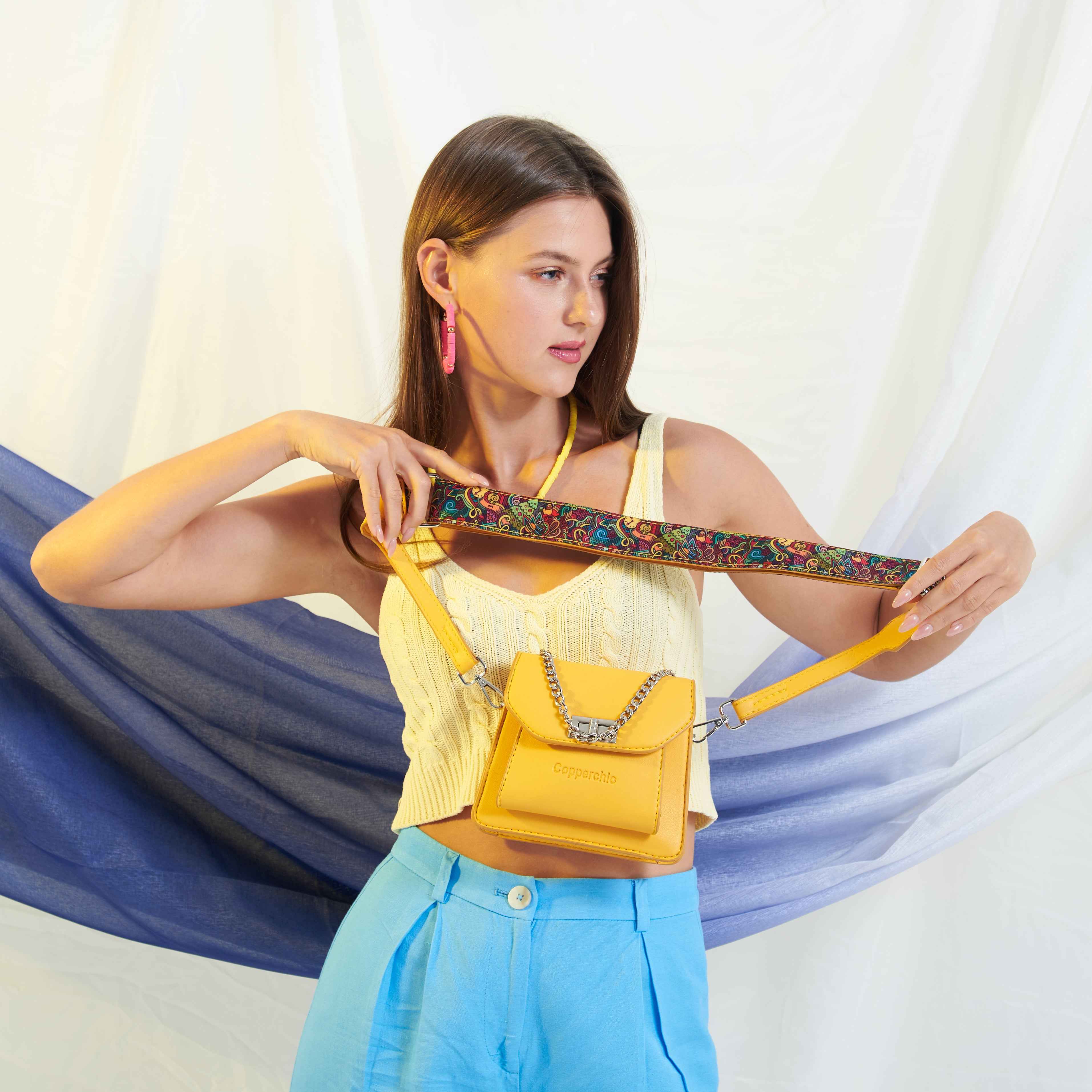 CHAIN / COLORFUL STRAP BAG YELLOW - Copperchio
