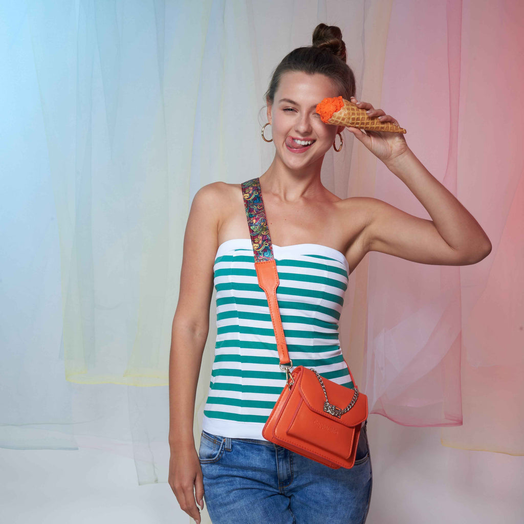 CHAIN / COLORFUL STRAP BAG ORANGE - Copperchio