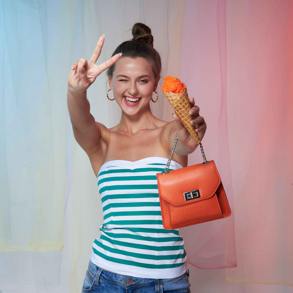 CHAIN / COLORFUL STRAP BAG ORANGE - Copperchio