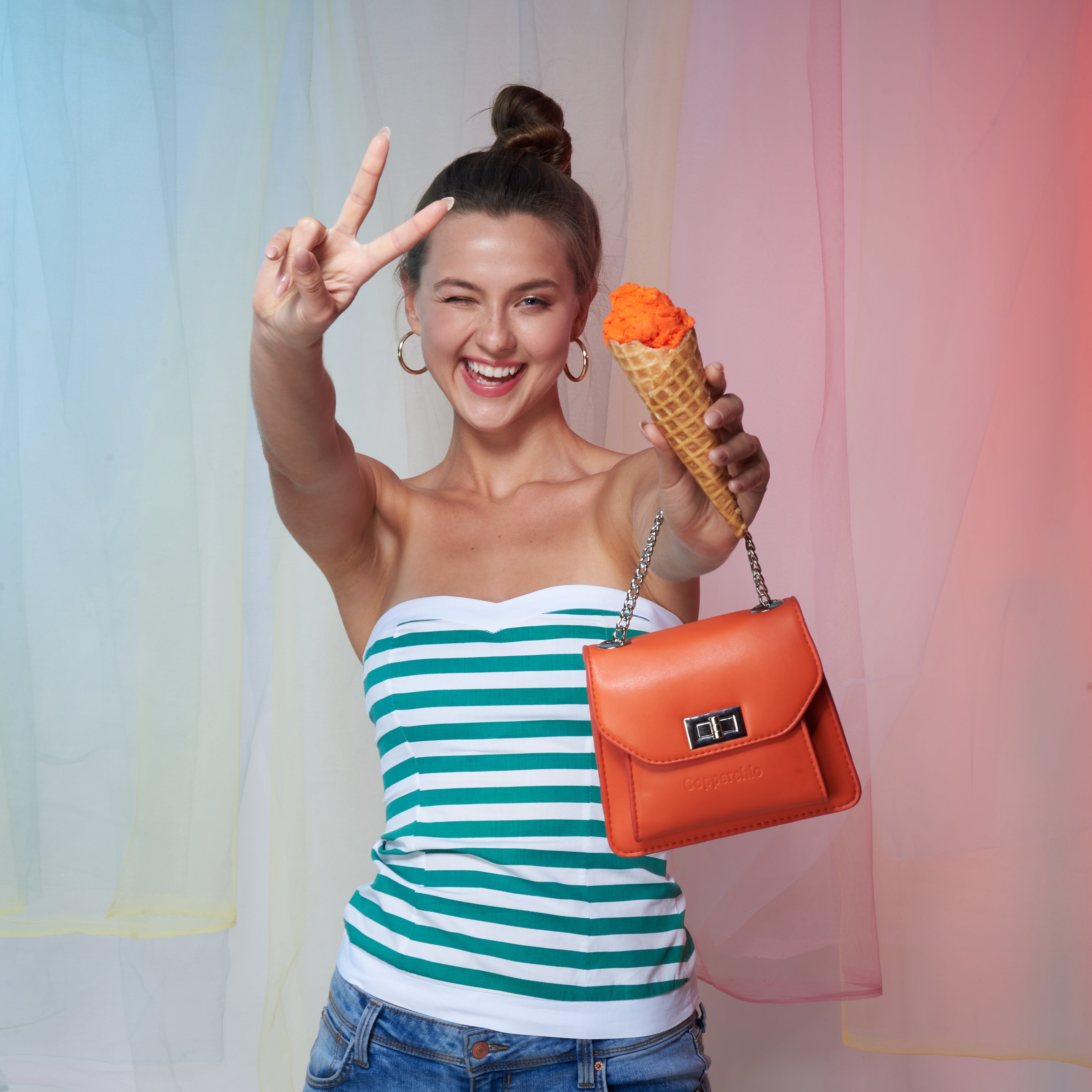 CHAIN / COLORFUL STRAP BAG ORANGE